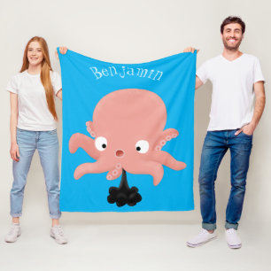 Cute pink baby octopus cartoon humour fleece blanket