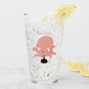 Cute pink baby octopus cartoon humour glass
