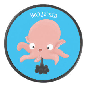 Cute pink baby octopus cartoon humour hockey puck