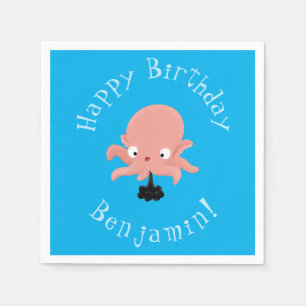 Cute pink baby octopus cartoon humour napkin