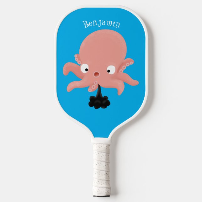 Cute pink baby octopus cartoon humour  pickleball paddle (Front)