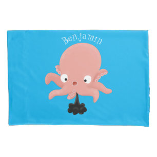 Cute pink baby octopus cartoon humour pillowcase