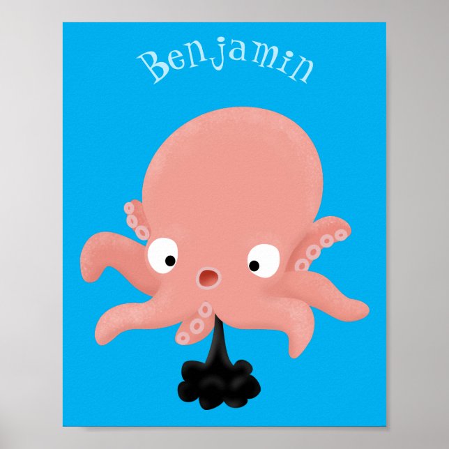 Cute pink baby octopus cartoon humour poster (Front)