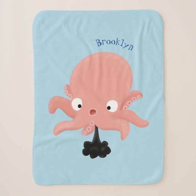 Cute pink baby octopus cartoon humour sherpa blanket (Front)