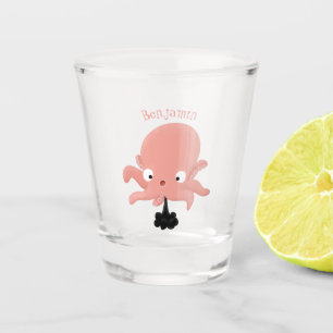 Cute pink baby octopus cartoon humour  shot glass