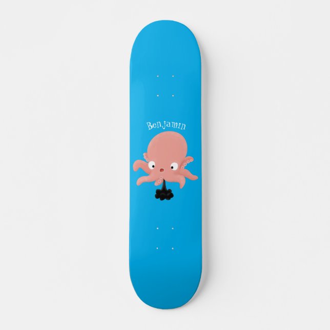 Cute pink baby octopus cartoon humour skateboard (Front)