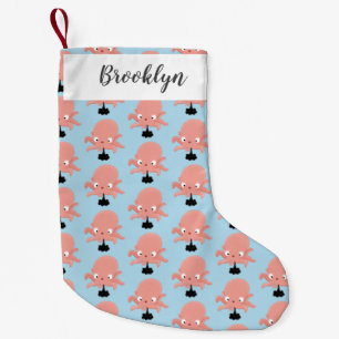 Cute pink baby octopus cartoon humour small christmas stocking