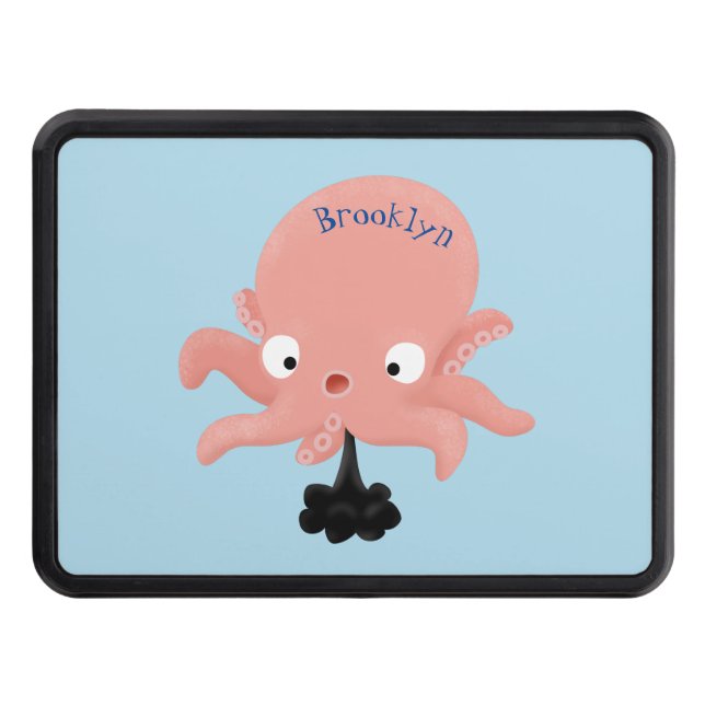 Cute pink baby octopus cartoon humour trailer hitch cover (Front)