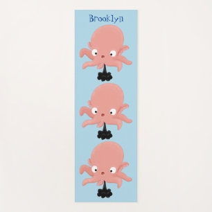 Cute pink baby octopus cartoon humour yoga mat