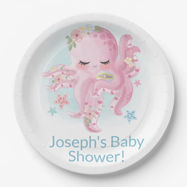 Cute Pink Baby Octopus  Napkins Paper Plate (Front)