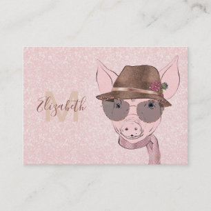 Cute pink baby pig funny design business card