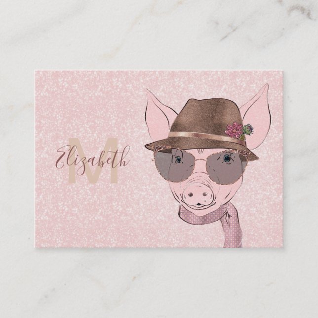 Cute pink baby pig funny design business card (Front)