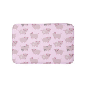 Cute Pink Baby Piglets Pattern & Dots Bath Mat