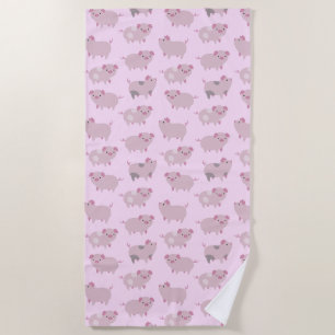 Cute Pink Baby Piglets Pattern & Dots Beach Towel