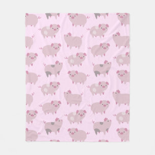 Cute Pink Baby Piglets Pattern & Dots Fleece Blanket