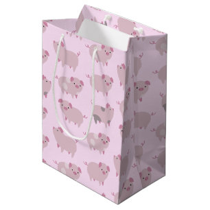 Cute Pink Baby Piglets Pattern & Dots Medium Gift Bag