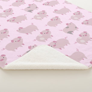 Cute Pink Baby Piglets Pattern & Monogram Sherpa Blanket