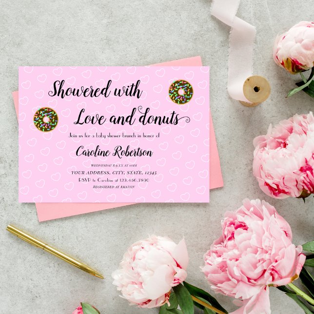 Cute Pink Baby Shower Doughnuts Brunch Invitation (Creator Uploaded)