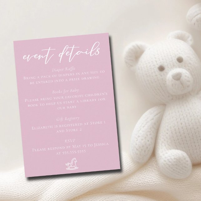 Cute Pink Baby Shower Event Details Enclosure Card (Creator Uploaded)