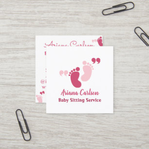 Cute Pink Baby Sitter Daycare Nursery Square Business Card