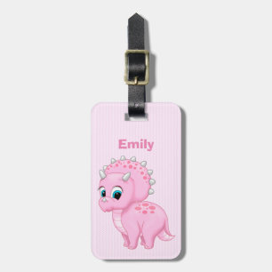 Cute Pink Baby Triceratops Dinosaur Luggage Tag