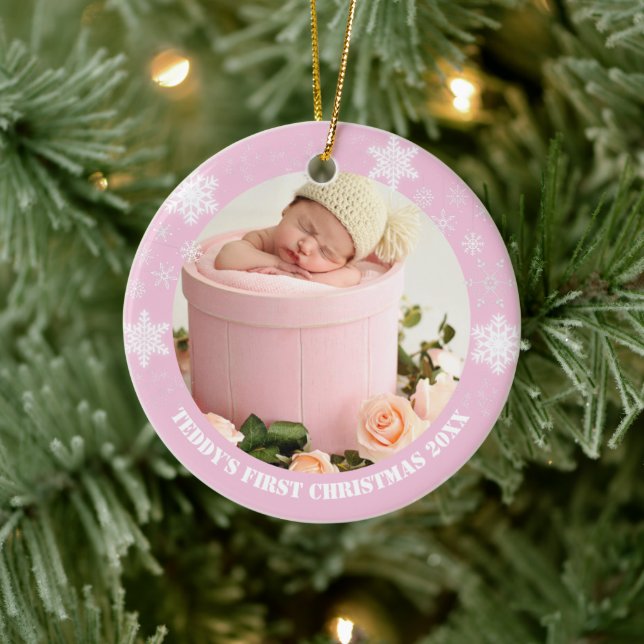 Cute pink baby's first christmas ceramic ornament (Tree)
