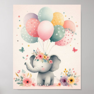 Cute Pink Background Elephant Poster