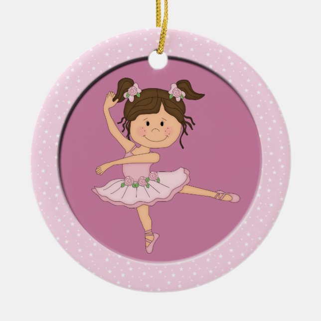 Cute Pink Ballerina 1 Ballet Star Ceramic Ornament (Front)