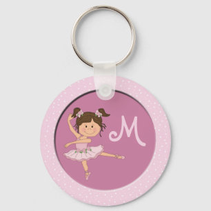 Cute Pink Ballerina 1 Custom Monogram Keychain