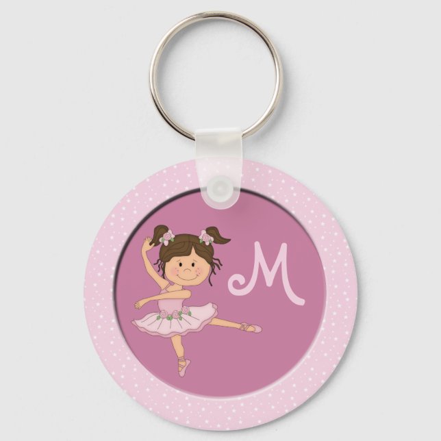 Cute Pink Ballerina 1 Custom Monogram Keychain (Front)