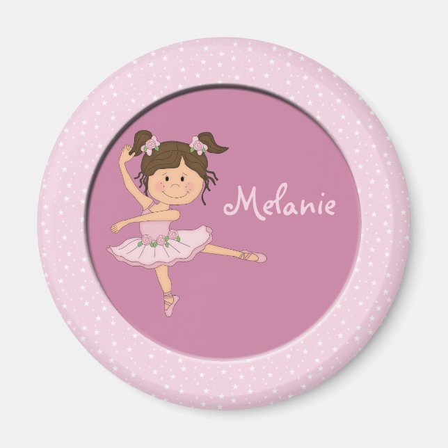 Cute Pink Ballerina 1 Custom Name Magnet (Front)