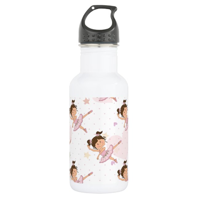 Cute Pink Ballerina 1 Pattern Hearts and Stars 532 Ml Water Bottle (Front)