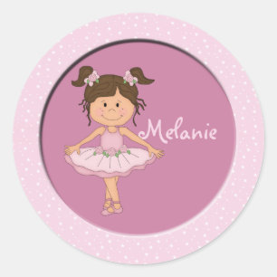 Cute Pink Ballerina 3 Custom Name Classic Round Sticker