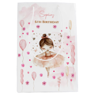 Cute pink ballerina and balloons birthday medium gift bag