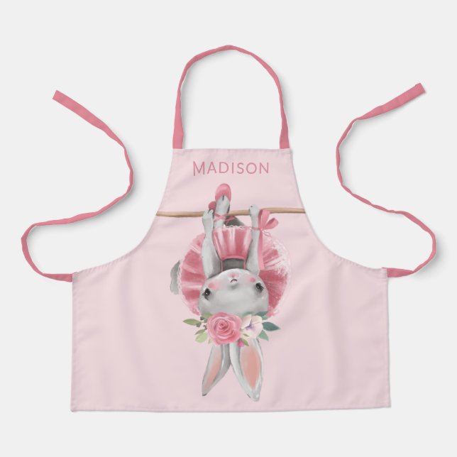 Cute Pink Ballerina Ballet Bunny Personalized Apron (Front)
