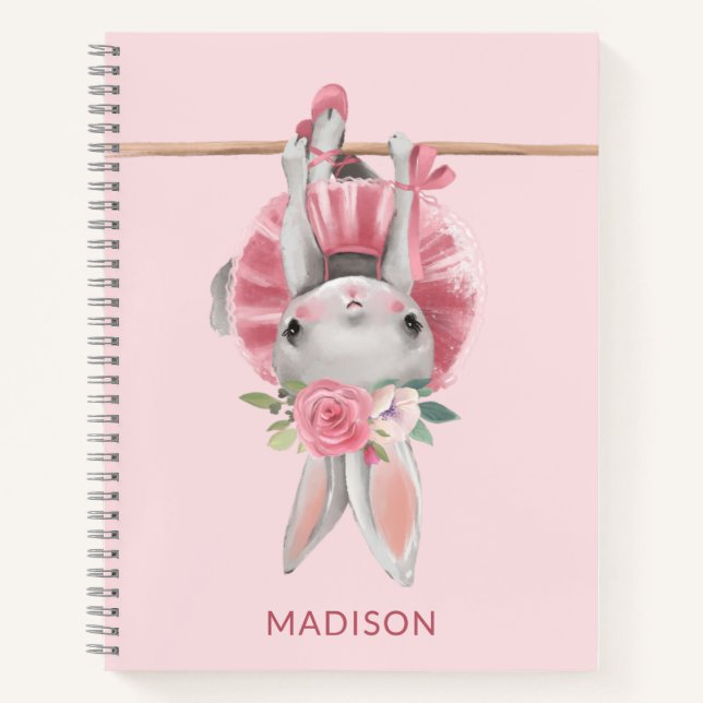 Cute Pink Ballerina Ballet Bunny Personalized Notebook (Front)