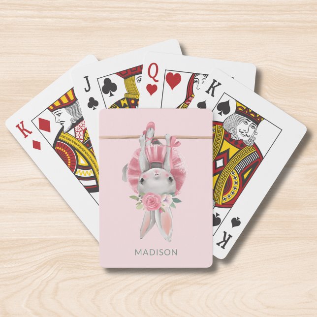 Cute Pink Ballerina Ballet Bunny Personalized Playing Cards (Creator Uploaded)