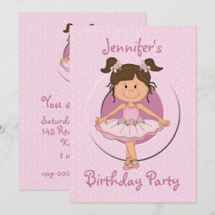 Cute Pink Ballerina Birthday Party Invitation