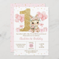 Cute Pink Ballerina Bunny Rabbit 1st Birthday One