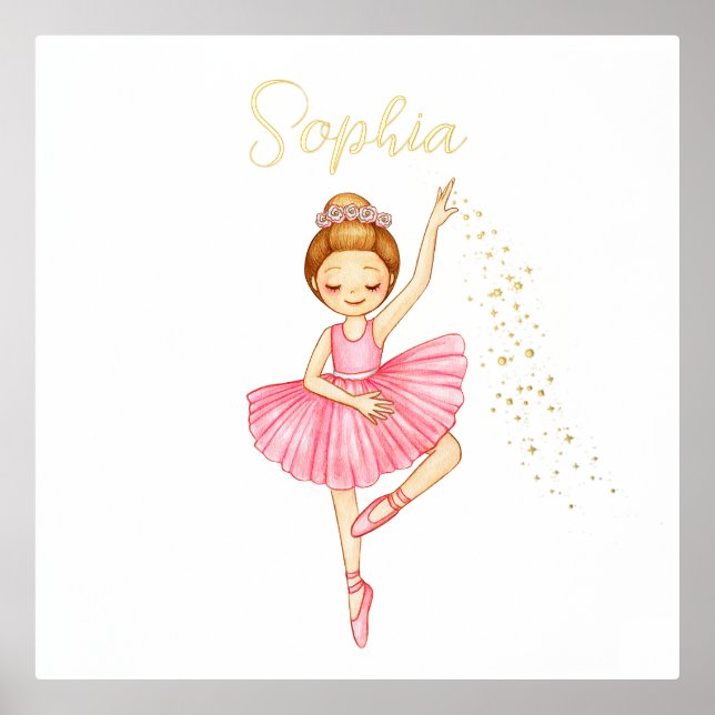 Cute Pink Ballerina Star Dust Nursery  Foil Prints (Front)