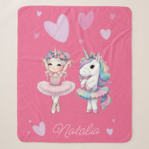 Cute Pink Ballerina Unicorn Sherpa Blanket