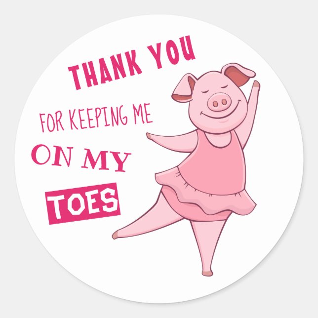 Cute Pink Ballet Dancing Pig Classic Round Sticker (Front)