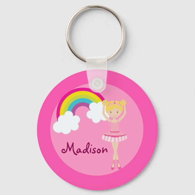 Cute Pink Ballet Girl Custom Keychain (Front)