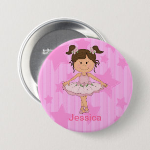 Cute Pink Ballet Girl On Stars and Stripes 3 Inch Round Button