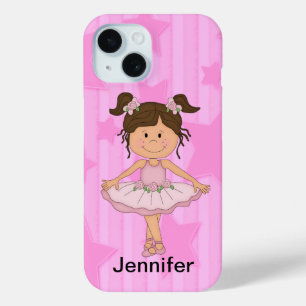 Cute Pink Ballet Girl On Stars and Stripes iPhone 15 Case