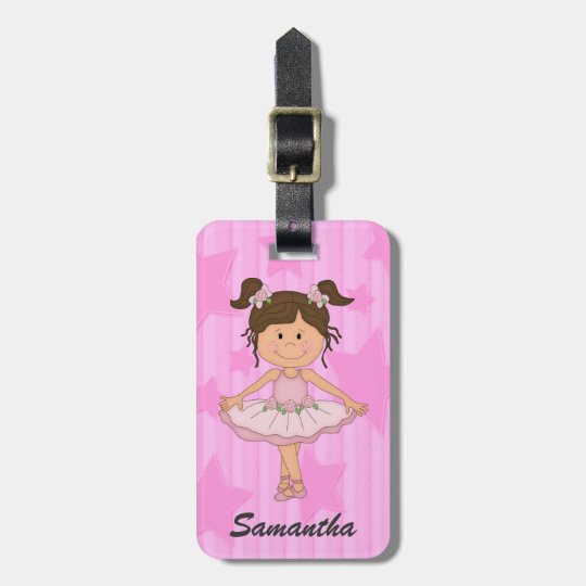 Cute Pink Ballet Girl On Stars and Stripes Luggage Tag
