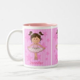 Cute Pink Ballet Girl On Stars and Stripes Two-Tone Coffee Mug