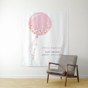 Cute Pink Balloon Girl Baby Shower Welcome Sign  Tapestry
