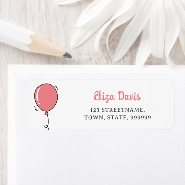 Cute Pink Balloon Kids Return Address Label (Insitu)