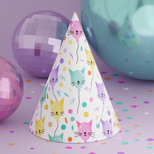 Cute Pink Balloon Kitty Cat Pattern Kids Birthday Party Hat (Cute Pink Balloon Kitty Cat Pattern Kids Birthday Party Hat)